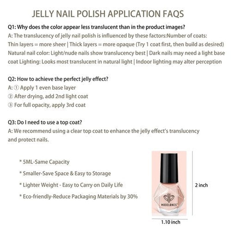 modelones Jelly Nail Polish of 6 Colors Valentines Sheer Nude Mini Nail Polish Set Red Pink Brown Quick Dry Spring Summer Fingernail Polish for DIY Nail Art Salon Home Gift for Women Girl