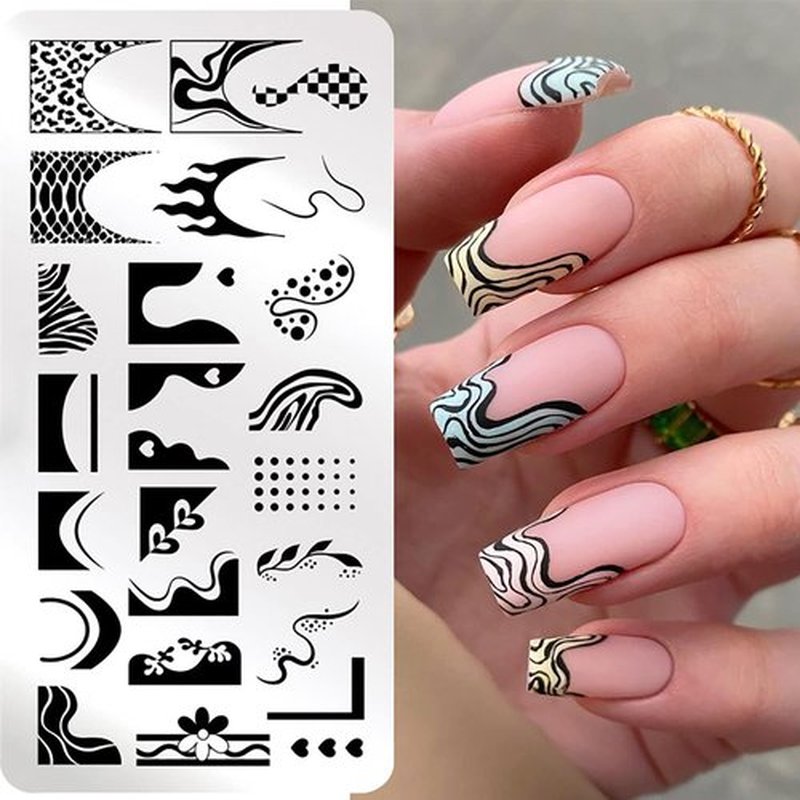 French Wavy Swirl Leopard Print Graffiti Nail Stamp Templates - Stainless Steel Gel Polish Template Design Stencil Tools (3 Pcs)