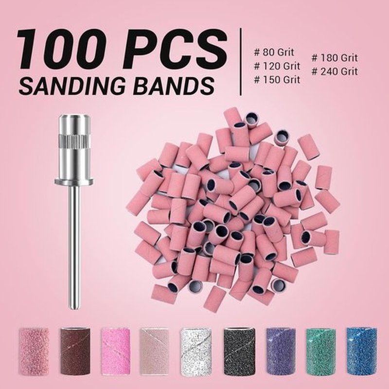 MelodySusie Nail Drill Bits - 100 Pcs Sanding Bands for Acrylic & Gel Manicures | 180 Fine Grit