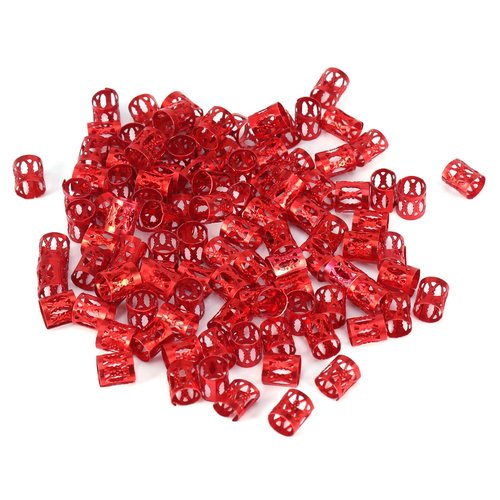 100PCS Braiding Beads Metal Cuffs,New Colorful Dreadlocks Beads Hair Braid Rings Clips Dread Locks, Rings Cuff Hair Decoration Braiding Filigree Tube Hair Jewelry (red)