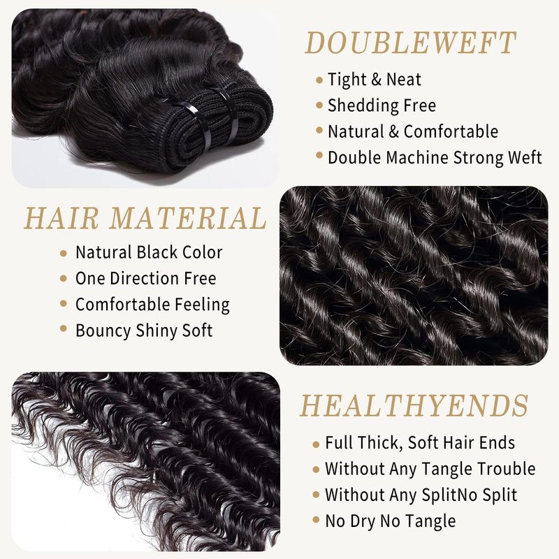 VipHonor 15A Raw Bundles Human Hair Deep Wave Human Hair Bundles,18 Inch Indian Curly Bundles Human Hair No Synthetic Blend,Thick without Split End Tangle Free Shedding Free Triple Lifespan