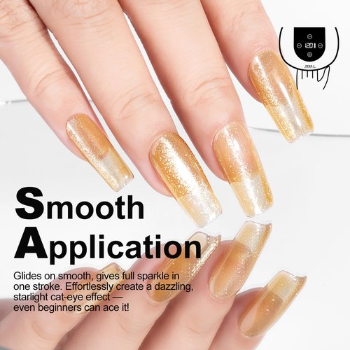 NXJ INFILILA 0.5 OZ Cat Eye Gel Polish, 15ML Holographic Glitter Shimmer Translucent Jelly Color Magnetic Gold Nail Polish for Nail Art Manicure Salon DIY at Home JB20