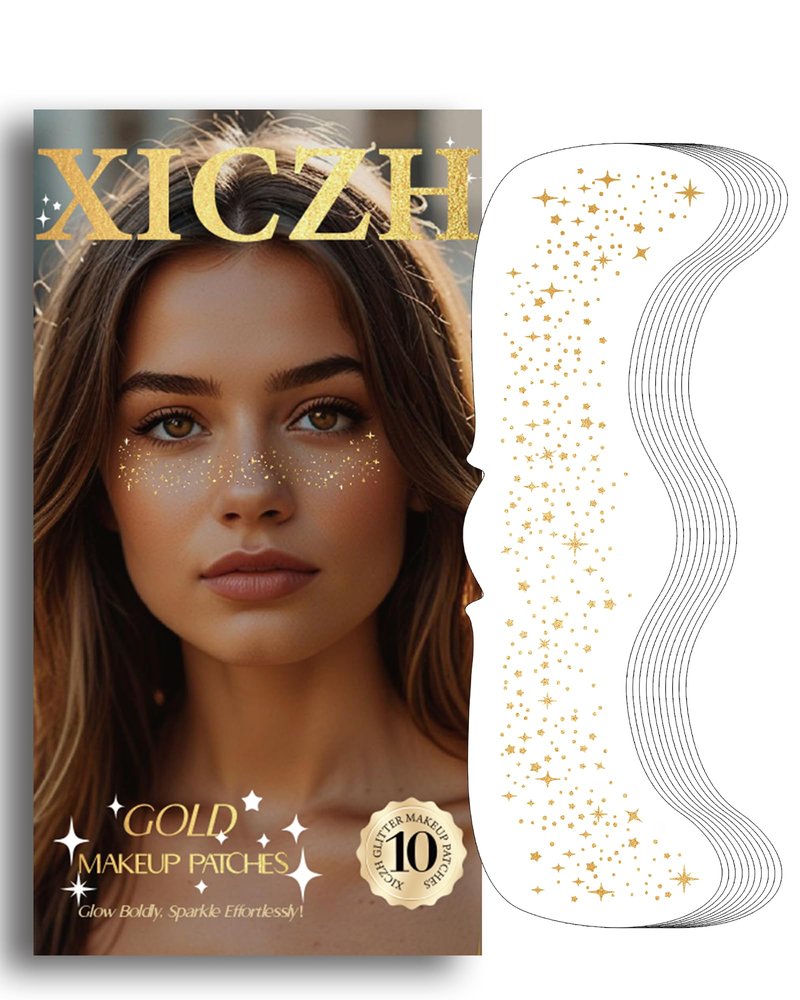 XICZH Glitter Freckles, Gold Temporary Face Tattoos Stickers, Body Face Glitter for Women Girls, Country Concerts Singer Festival Rave Accessories (Gold - 10 pcs)