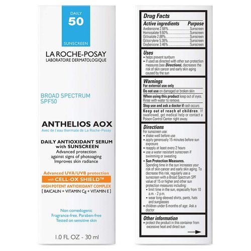 La Roche-Posay Anthelios AOX Daily Antioxidant Serum - SPF Face Moisturizer with Vitamin C & E for Sensitive Skin
