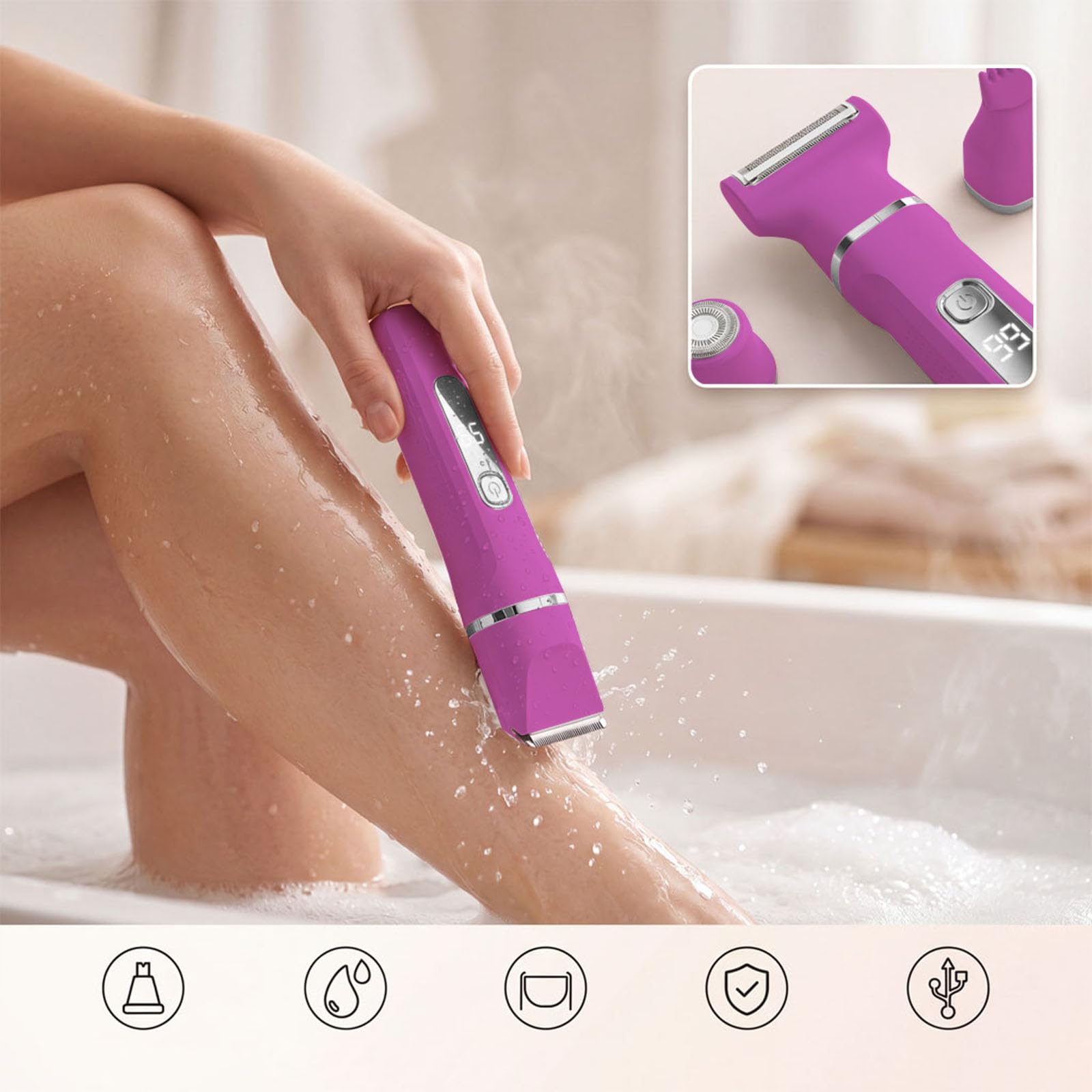 KINGTEE Bikini Trimmer for Women,Electric Shaver for Women, IPX7 Waterproof Razor Shaver,Women's Electric Razor,Intimate Shaver for Women,with 5 Blades,Charging Cable,Recharge Dock（Rose Pink