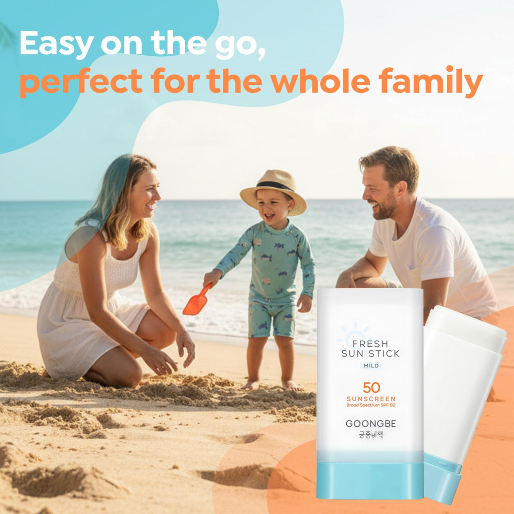 GOONGBE Fresh Sun Stick Mild SPF 50 - No White Cast Zinc Oxide Mineral Sunscreen Stick Balm - Non Greasy Soft Matte Finish - Travel Friendly for Babies, Kids & Adults - Vegan, 0.81oz.