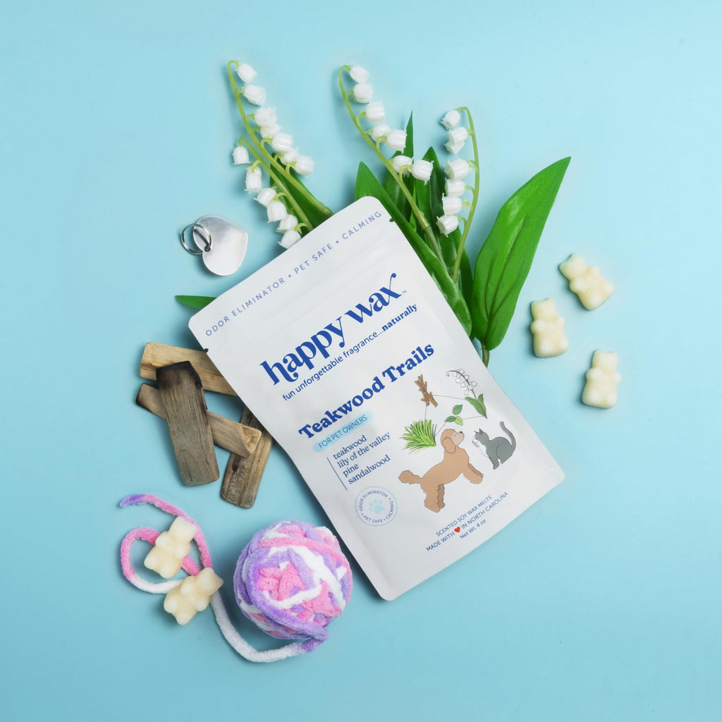 Happy Wax Teakwood Trails Wax Melts for Pet Owners – Odor Eliminating, Calming, Pet-Safe, Non-Toxic, Dye-Free, Perfect for Use with Wax Warmers - 8oz Pouch