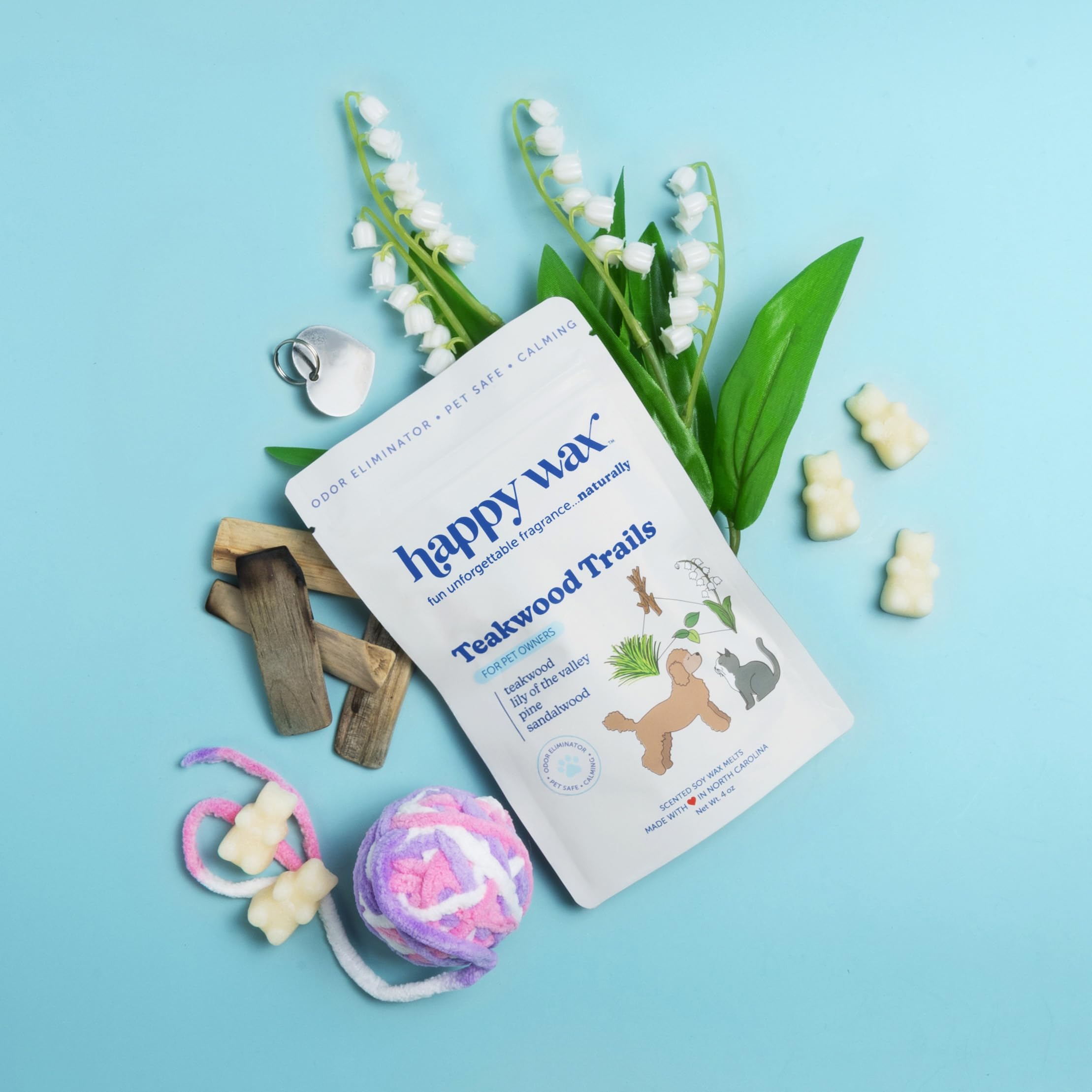 Happy Wax Teakwood Trails Wax Melts for Pet Owners – Odor Eliminating, Calming, Pet-Safe, Non-Toxic, Dye-Free, Perfect for Use with Wax Warmers - 8oz Pouch