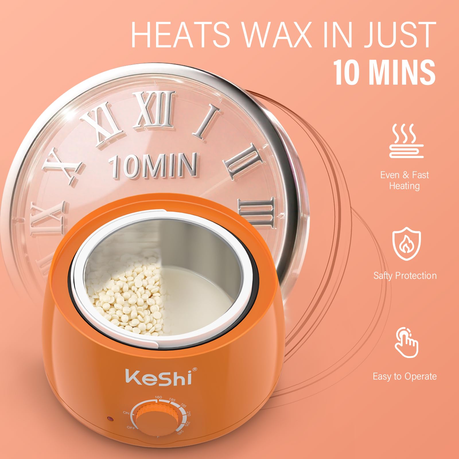 KeShi Waxing Kit, Painless Hair Removal Wax Warmer with 6 Bags Hard WaxBeans for Full Body, Legs, Face, Eyebrows & Bikini— Ideal for Both Women & Men(Orange)