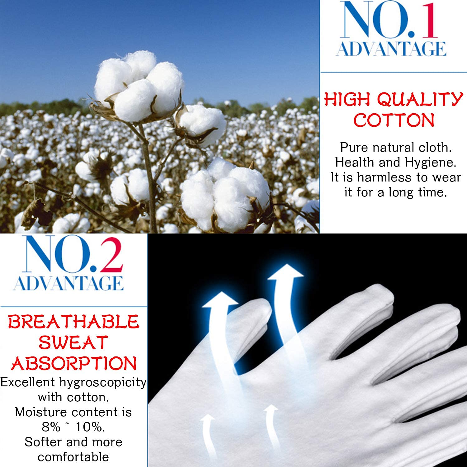 YITIAOYU 24 Pairs Soft White Cotton Gloves for Moisturizing Eczema Sleep Treatment, and Archival Inspection Handling of Coins, Jewelry, Silver, and Costume Artifacts(Large)