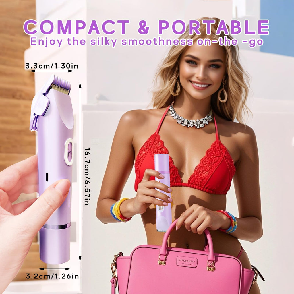 2025 New Electric Womens Shaver, 2-in-1 Body Shaver & Bikini Trimmer for Women, Waterproof Wet & Dry Use Body Hair Electric Razor Trimmer for Bikini Underarm Leg Arm Body Face (Purple)