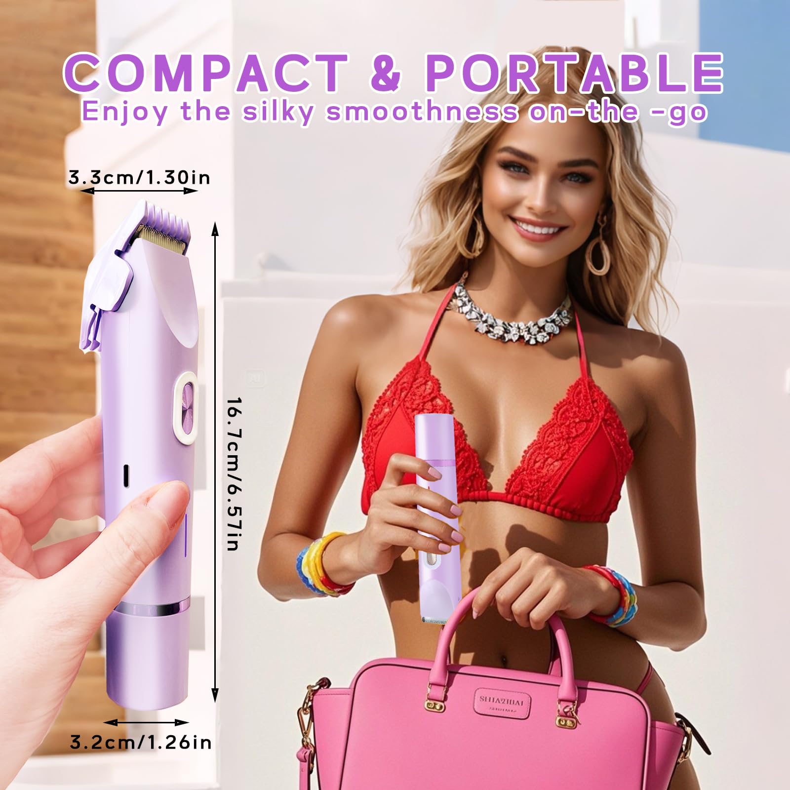 2025 New Electric Womens Shaver, 2-in-1 Body Shaver & Bikini Trimmer for Women, Waterproof Wet & Dry Use Body Hair Electric Razor Trimmer for Bikini Underarm Leg Arm Body Face (Purple)