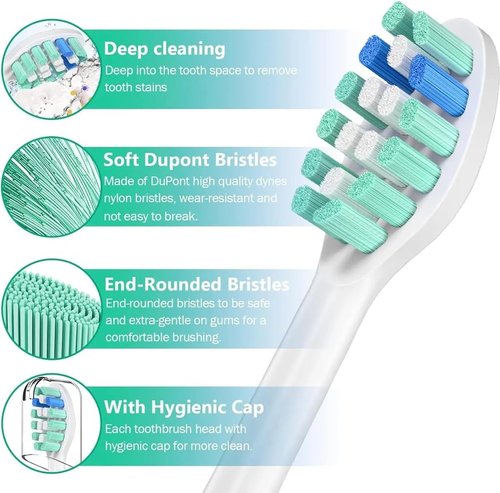 Philips Sonicare Replacement Toothbrush Heads - 8 Pack Compatible with Click-On Handles - White