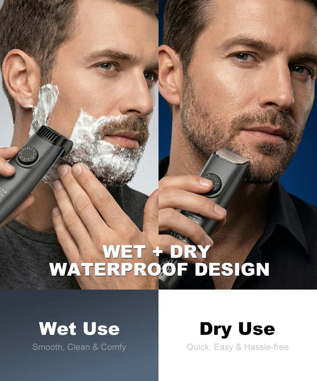 TEPOTZ Beard Trimmer for Men, 40 Adjustable Length Settings, Smooth Facial Hair Trimming, LCD Display, Beard Trimmer, Waterproof for Wet & Dry Use, Washable -Gray
