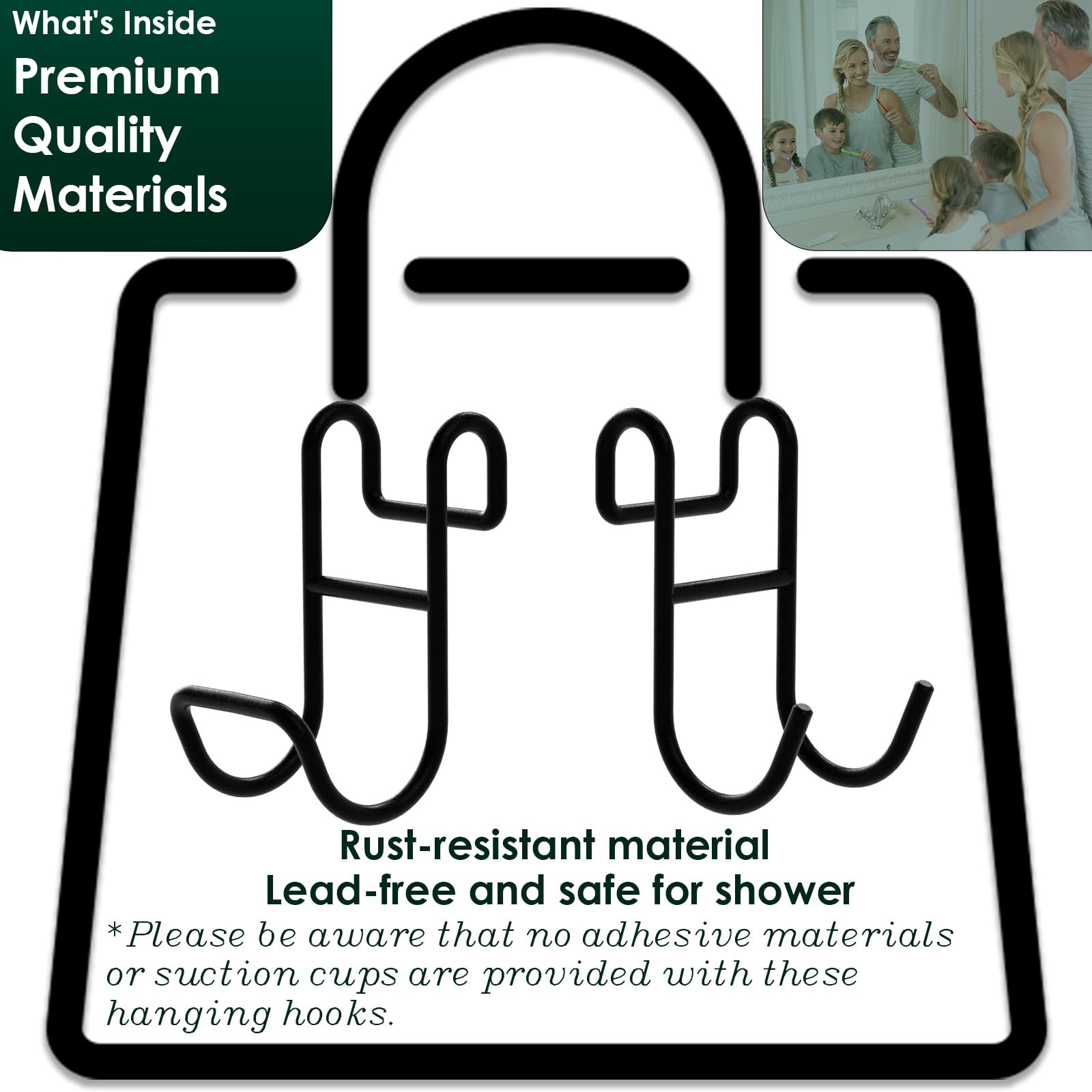 Jovware Shower Caddy Hooks, Razor Hanger for Shelf and Loofah (Black - 1 Closed 1 Open)