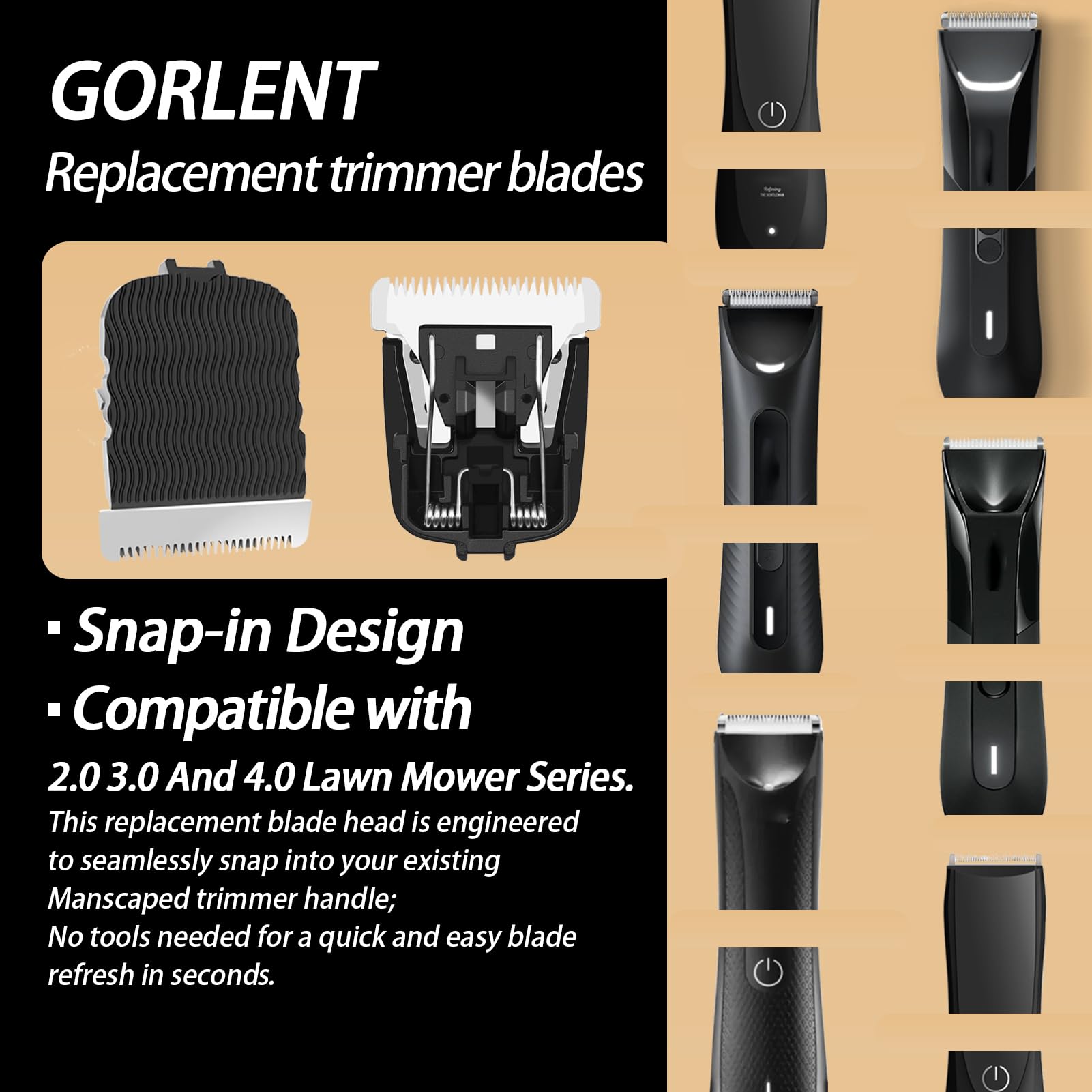 GORLENT 2Pcs Replacement Trimmer Blades for Manscapes The Lawns Trimmer 4.0 3.0 2.0 Series, Ceramic Blade Head Refills with Skin Protect Tech.
