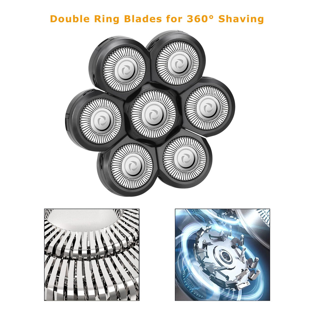 Wanocean 2 PC 7 Men's Electric Shaver Replacement Heads, Razor Head Shavers for Bald and Face, Shaving Beard Cutter for Men with Brush Accessories, Father’s Day Gifts for Grandpa Mens Husband
