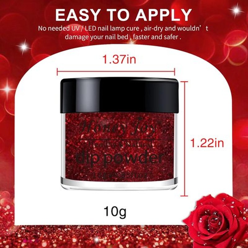Dip Powder Set, Honey Joy 6 Colors Classic Red Collection Glitter Dipping Powder Set Nail Art Manicure DIY Salon Home Gifts for Women, No Need Nail Lamp Cured, DP-T