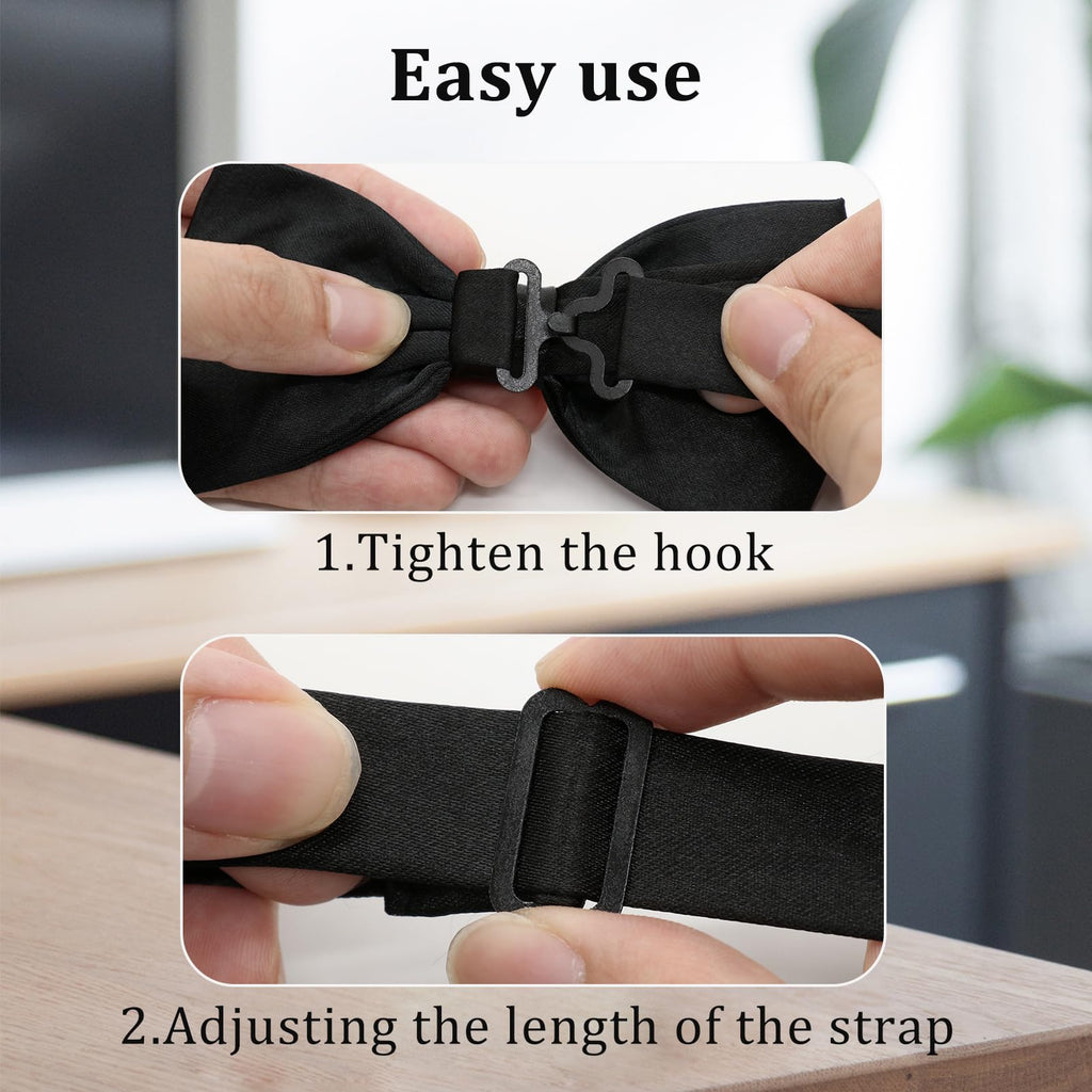 LJBFNN Bow Ties for Men, Clip on Black Bowtie, Pre-tied Adjustable Tuxedo Mens Bow Tie Formal Wedding Party
