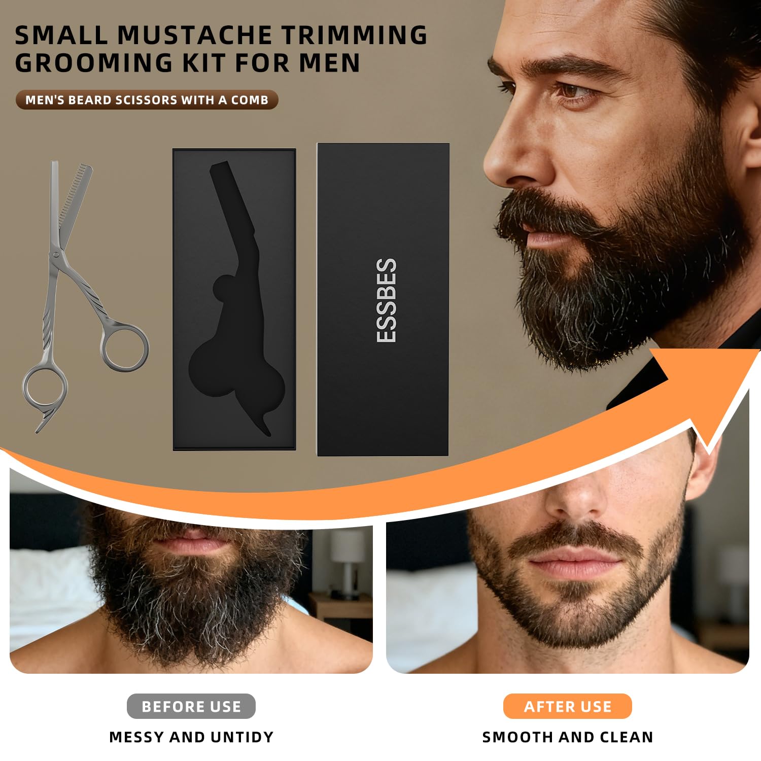 ESSBES Beard Scissors with comb small mustache trimming eyebrow grooming kit