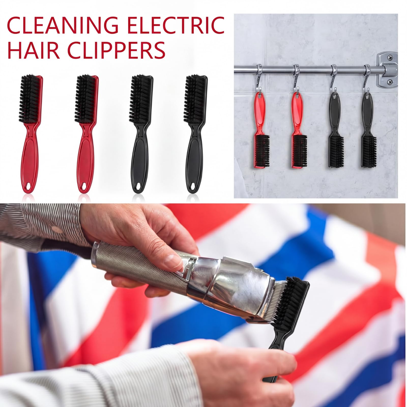 Patelai 2 Pcs Barber Blade Cleaning Brush for Clipper Cleaning Nail Cleaner Styling Brush for Fades Tapers Trimmer Manicure Salon (Black,Red)