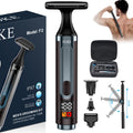 FOKE Back Shaver for Men, Ultra-Wide 1.8" T-Shaped Head, Travel Case, LED 4 in 1 Mens Back Shaver Rechargeable with Long Handle, Safety Lock, IPX7, Multi-Functional Back Trimmer for Men, (Deep Blue)