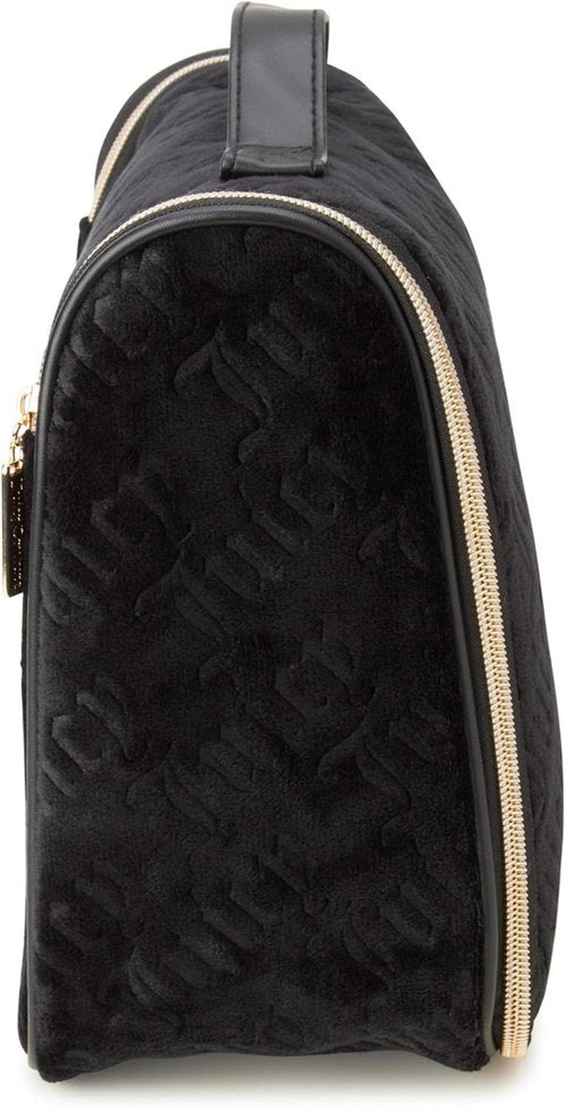 Juicy Couture Black Makeup Bag - Velour Cosmetics Organizer with Travel Hook & Logo