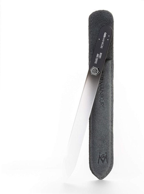 GERMANIKURE Glass Nail File - Professional Crystal Nail File in Suede Sleeve for Natural Nails | Ideal Manicure & Pedicure Tool