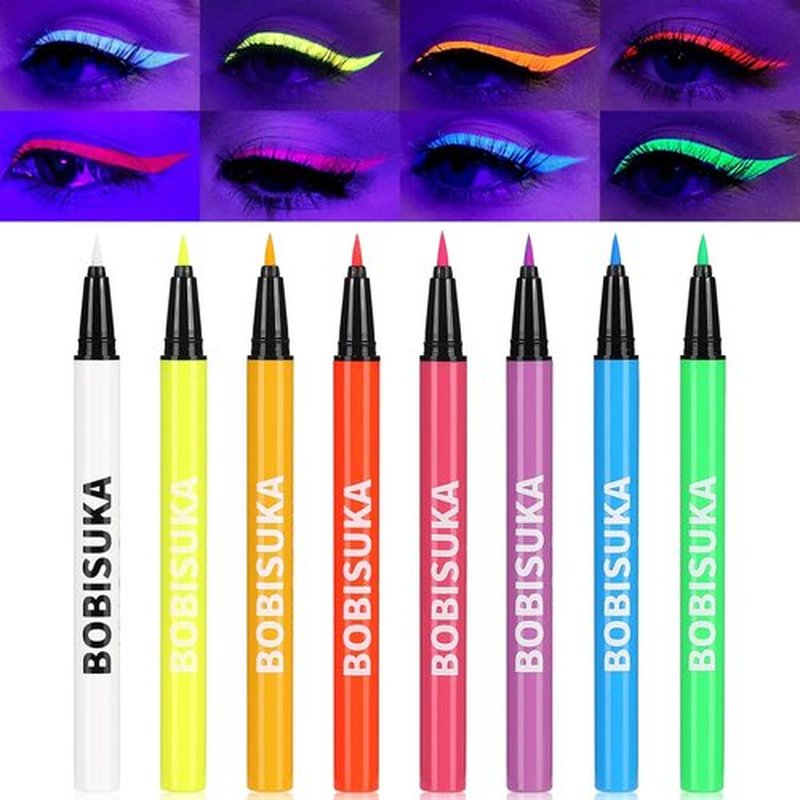 BOBISUKA UV Neon Liquid Eyeliner Set - 8 Matte Waterproof Pigmented Colors | Eye Makeup Gift Kit