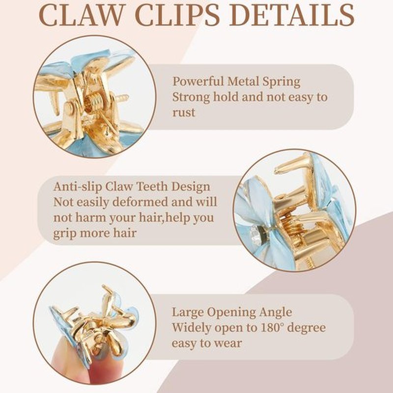 QIUTIMIY Small Flower Hair Clips for Women 16PCS Colourful Mini Crystal Flower Claw Clips for Thin/Thick Curly Hair Non Slip Bangs Pins(16PCS-Style 6)
