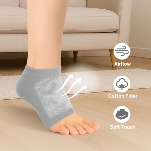 2 Pairs Gel Heel Therapy Socks – Semi-Open Mesh TPE Foot Masks Infused with Jojoba, Olive & Grape Seed Oils for Cracked Heel Repair(Light Gray) (Grey)