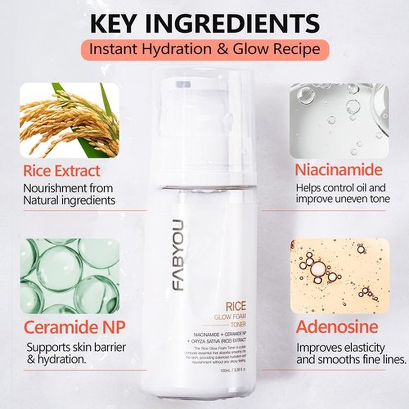 Rice Glow Bubble Toner 3.38 fl oz - Hydrating Milky Toner for Sensitive and Dry Skin, with Niacinamide and Rice Extract to Support Radiant Skin, Easy-to-Carry Size for Daily Korean Skincare Routine