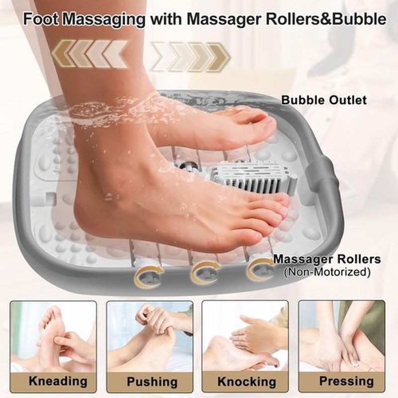 FOFOJÔY Collapsible Foot Spa with Heat and Remote Control, Massage Rollers, Bubble, Foot Pedicure Kit, Temperature Control, Red Light, Foot Bath and Pumice Stone Pedicure Foot Spa