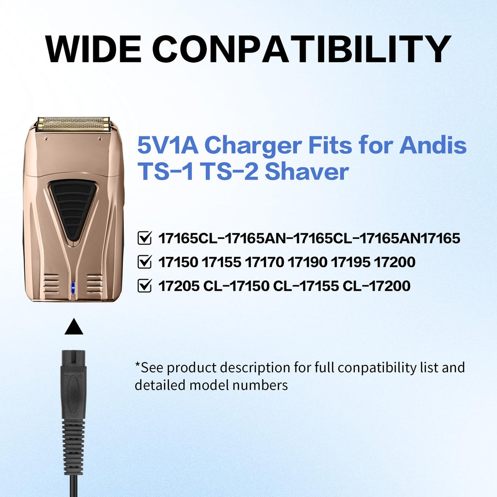 YAODHAOD 5V 1A Adapter for Andis Shaver Charger Power Cord, Replacement Charger Compatible with 17150 17165 TS-1 TS-2 Foil Shaver Charging Cord Adapter-5FT/1.5M