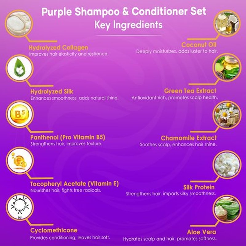 INFINA ESSENTIALS Purple Shampoo & Conditioner Set - Sulfate-Free, Nourishing Coconut Oil & Aloe Vera - 16 fl oz Each