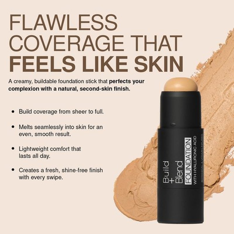 Palladio Build & Blend Foundation Stick - Medium Coverage Contour for Natural Shine-Free Finish | 0.25 Ounce (Almond)