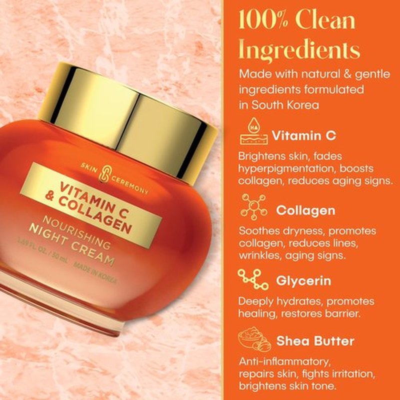Skin Ceremony Vitamin C & Collagen Face Moisturizer - Anti-Aging, Skin Tightening, Reduces Wrinkles - Dermatologist Tested, Cruelty-Free Korean Skin Care for All Skin Types - 1.69 Fl. Oz
