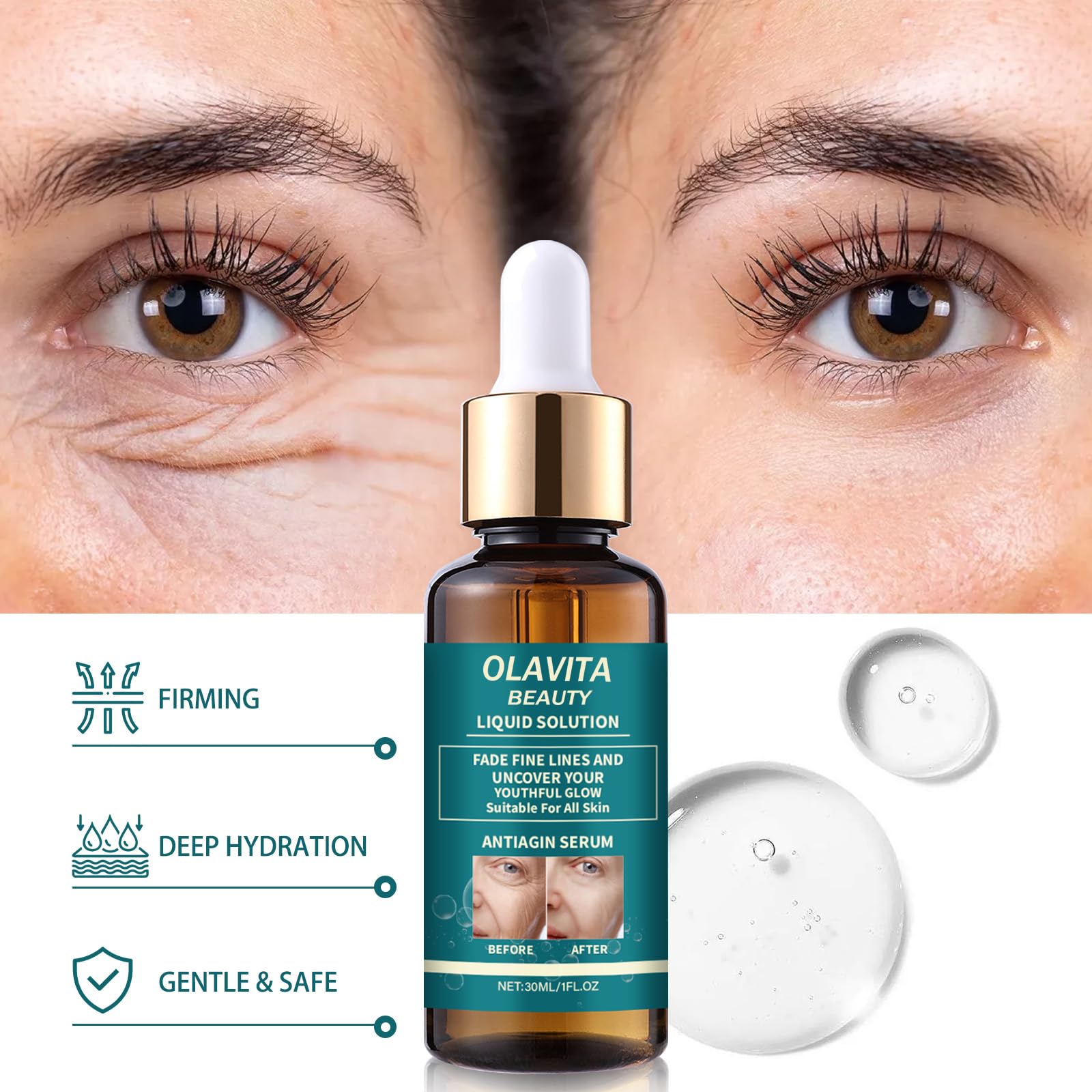 OLAVITA Liquid Solution Anti Aging Serum–Upgraded version,Olavita Facial Serum,Intensely firms skin,Smooths Fine Lines and Hydrates, For Women with Mature and Daily Skincare