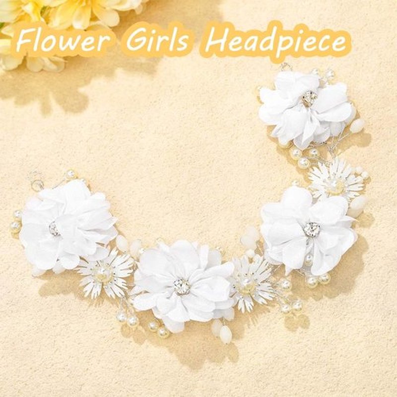 Campsis Flower Girl Headpiece, Pearl Floral Headband, White Communion Hair Accessory for Bridal