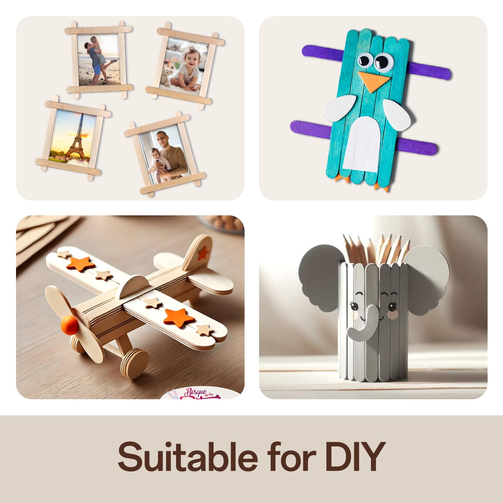 WISYOK Popsicle Sticks for Crafts Bulk 300Pcs, 3 Mixed Sizes Jumbo, Medium and Small Craft Sticks, Convenient and Perfect for DIY