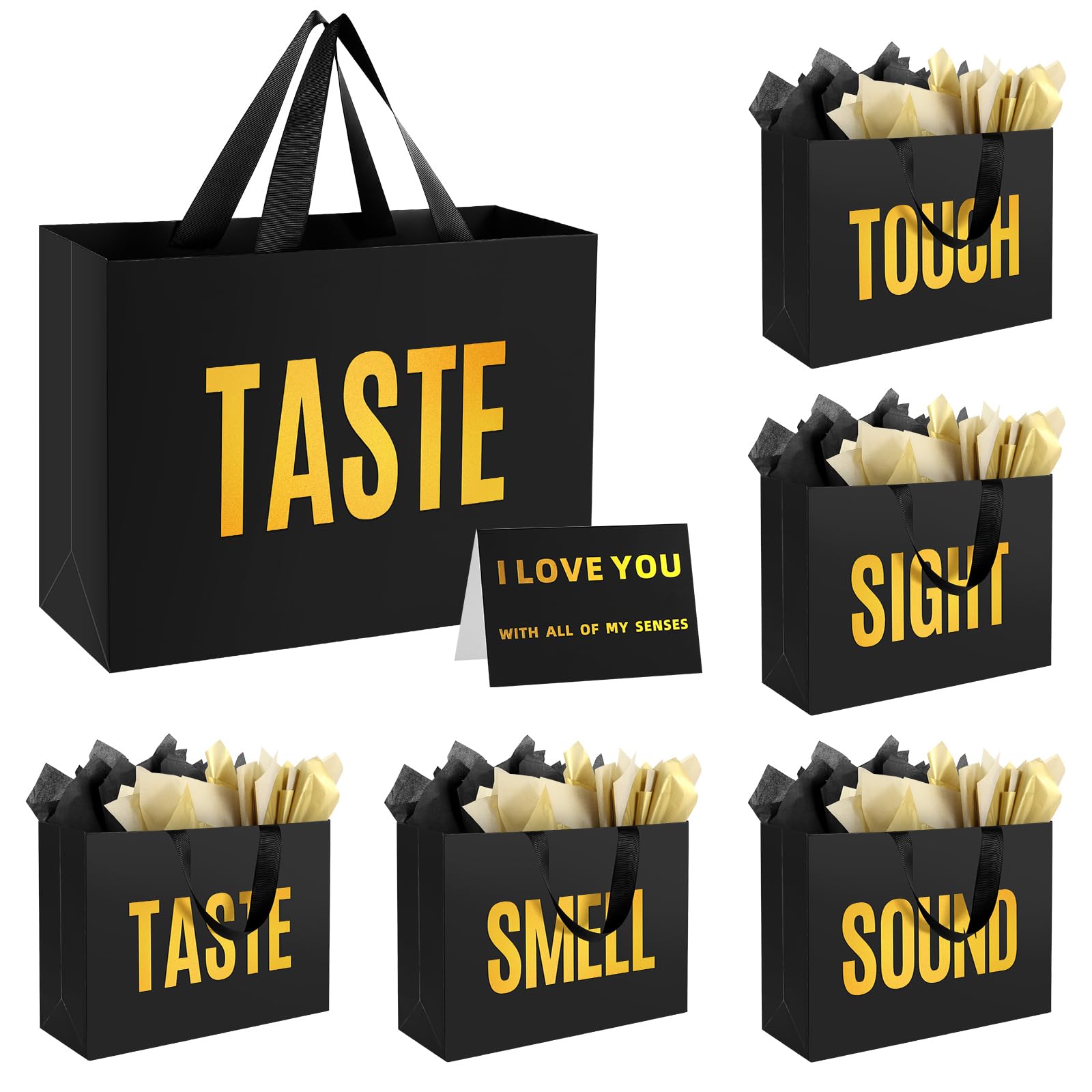 Epoesch 5 Senses Gift Bags for Him with Labels and Tissue Paper