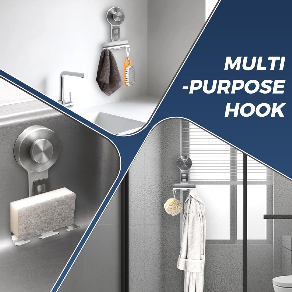 WingWider Suction Cup Razor Holder for Shower Wall 2 Pack,Heavy-Duty 15lbs Suction Hooks for Razor,Towel,Phone,Loofah, Removable Damage-Free Metal Shower Hook,Shaver Holder(Silver)
