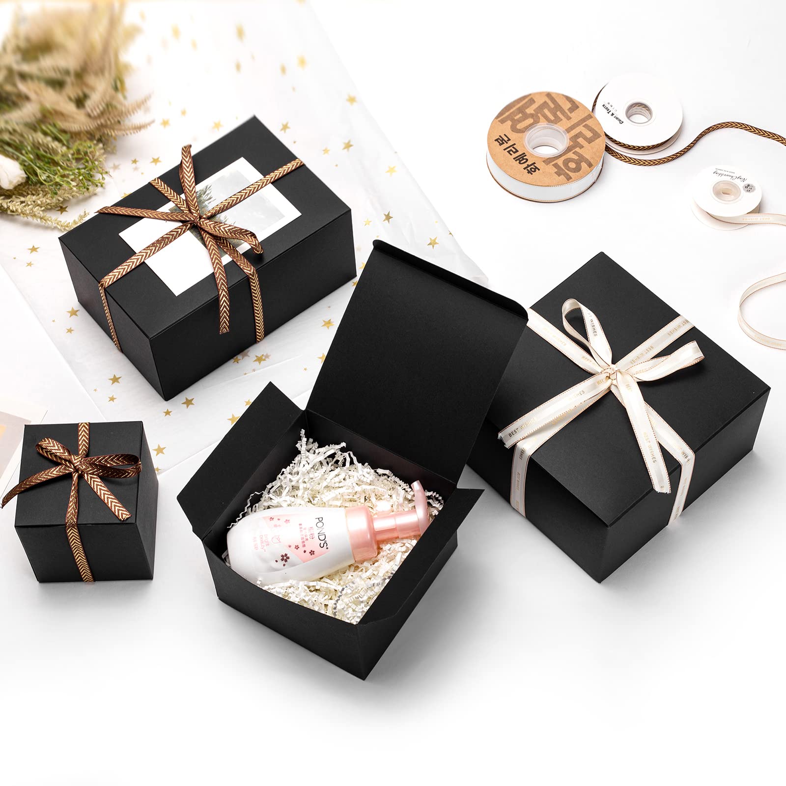 Mcfleet Black Gift Boxes with Lids 9x6x4 Inches 10 Pack Groomsmen Proposal Cardboard Craft Gift Box for Christmas, Wedding, Graduation, Holiday, Birthday Presents Packaging