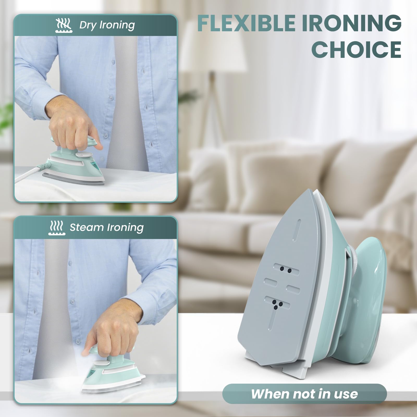 PIOMATIC Mini Travel Steam Iron for Clothes with Dual Voltage, Temperature Control, Non-Stick Soleplate and Cord Storage, Ideal for Sewing, Quilting and Handcraft