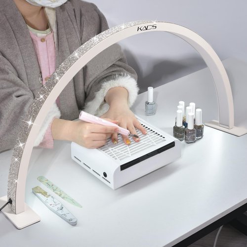 KADS Half Moon Nail & Lash Light - 29In Wide Desk Lamp, 3 Color Temperatures 3000k-6500k, White