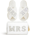 Xtinmee Personalized Initial Wedding Bride Slippers MRS Pearl Letter Makeup Bag Bridal Shower Gifts for Wedding Day (H)