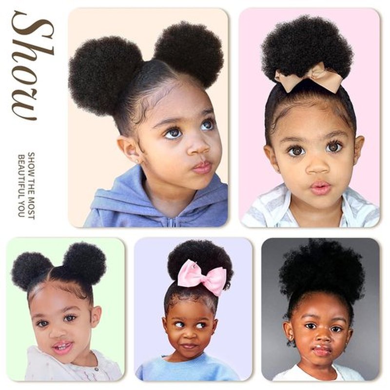 isheeny Afro Puff Ponytail – 2PCS Natural Black Human Hair Bun, Soft & Realistic, Easy Drawstring Design for Daily Styling