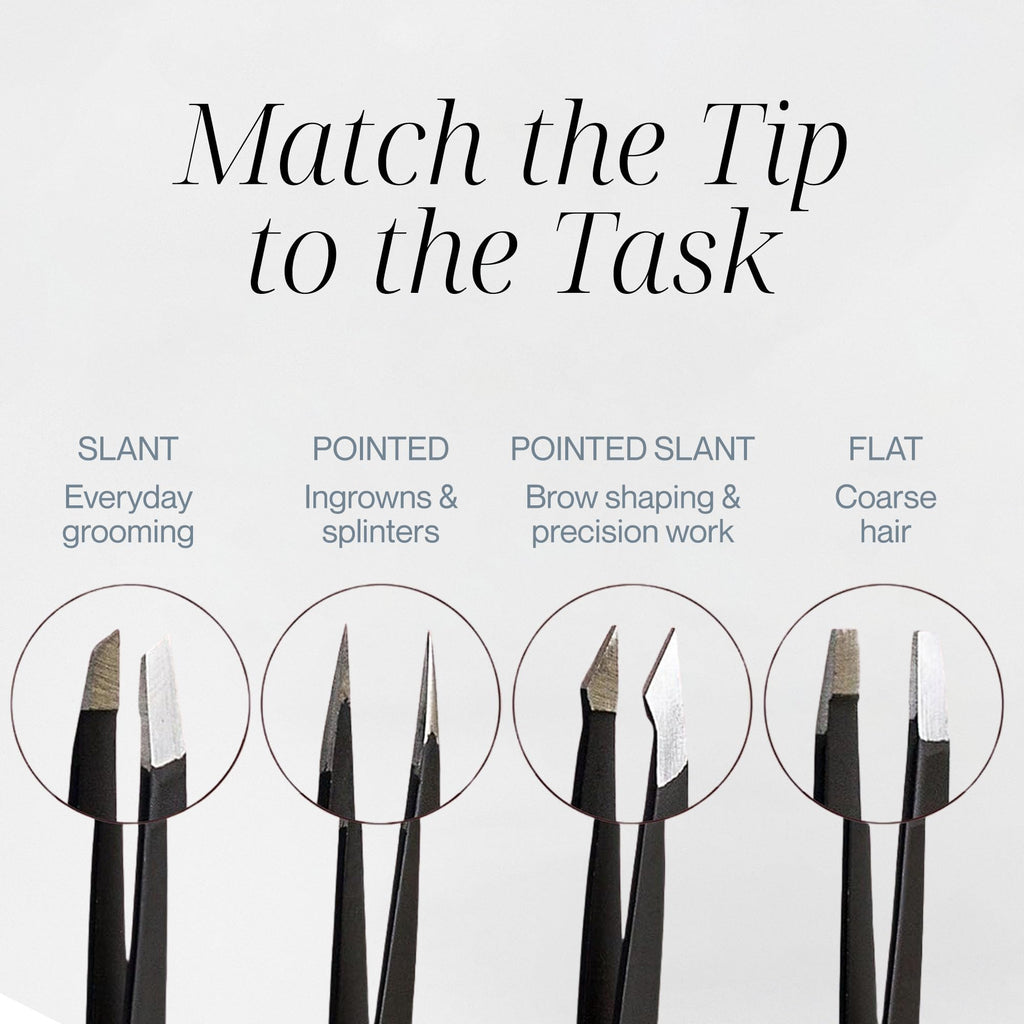 Tweezer Guru Eyebrow Tweezer Set (4-Piece) for Women & Men - Professional Slant and Pointed Tweezers Set with Case - Precision Tweezers Kit for Facial Hair, Splinter and Ingrown Hair Removal