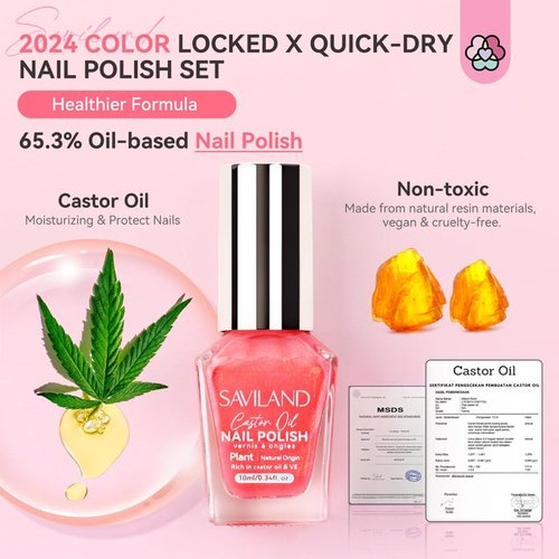 SAVILAND 6pcs Ombre Nail Polish Sets: Charm Pink Blue Gold Purple Pearl Summer Fingernail Polish Colors Air Quick Dry Nail Polish Plant-base Castor Oil Natural Nail Lacquer Women Home Manicure DIY