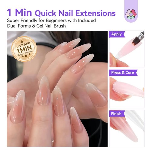 SAVILAND Hema-Free Poly Gel Nail Kit Starter: 4 Colors Natural Clear Poly Nail Gel with U V Lamp Slip Solution Quick Dry Nourish Nails 28 Days Durable DIY Salon Home Use